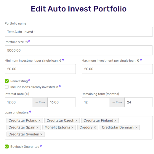 Pour ceux qui se demandent comment l'auto-invest fonctionne, voici un screen de ma configuration. Temps passé sur le site chaque mois : 10 minutes.